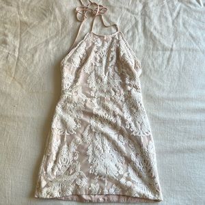 Tan lace halter dress